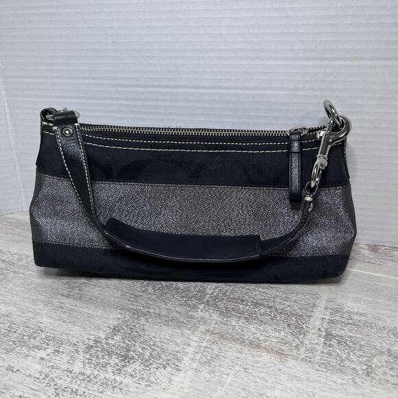 Coach 11096 Black Signature Fabric Stripe Demi Shoulder Bag EXCELLENT CONDITION - Picture 13 of 15